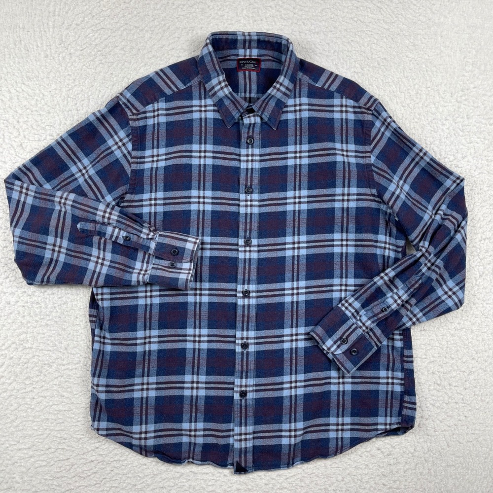 UNTUCKit Barrington Flannel Shirt Mens XL Blue Burgundy Plaid Cotton UT-14-35749